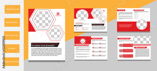 Brochure creative design. Multipurpose template with cover, back and inside pages. Trendy minimalist flat geometric design. Vertical a4 format.