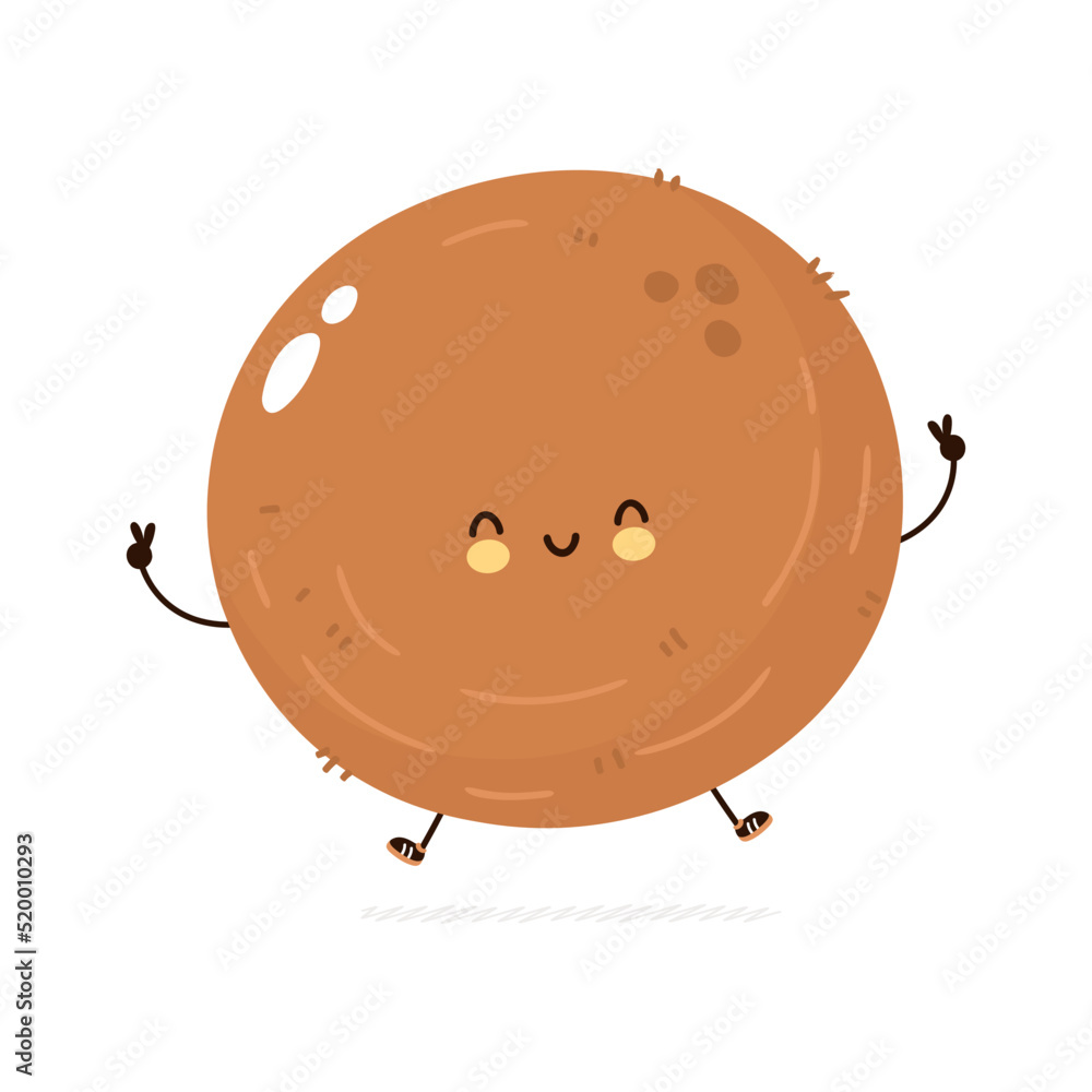 Cute funny coconut nut character. Vector hand drawn cartoon kawaii character illustration icon. Isolated on white background. Coconut nut character concept Cute funny coconut nut character. Vector hand drawn cartoon kawaii character illustration icon. Isolated on white background. Coconut nut character concept