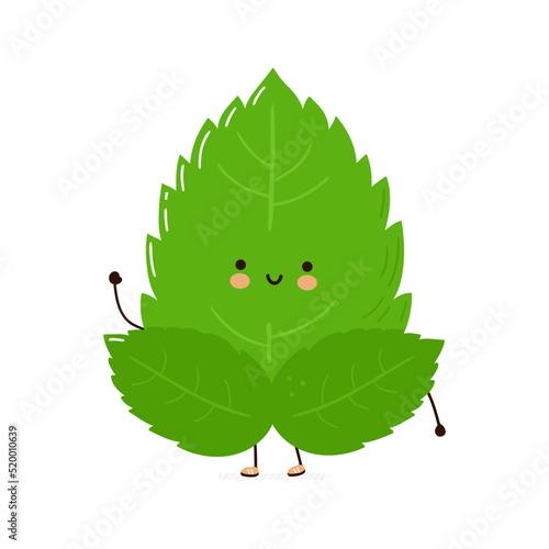 Cute funny mint leaf character. Vector hand drawn cartoon kawaii character illustration icon. Isolated on white background. Mint leaf character concept