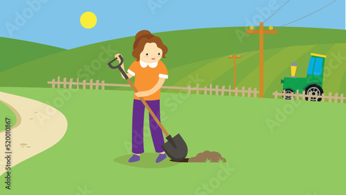 woman digging the ground with a shovel