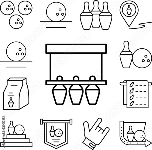 Bowling pins order icon in a collection with other items