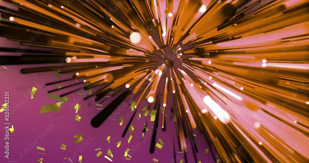 Animation of confetti and orange lines on purple background Animation of confetti and orange lines on purple background