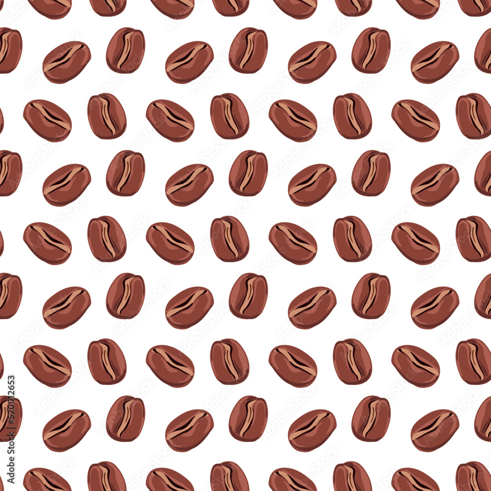
Coffee beans on a white background seamless pattern.