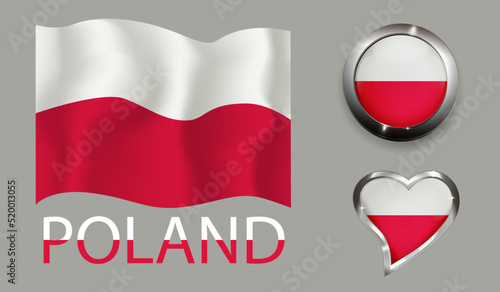 Free Download set nation Poland flag glossy button heart - GFXLoad
