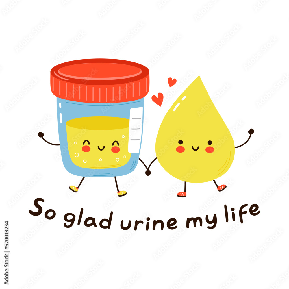 Stockvector Cute funny urine analysis character. Vector hand drawn