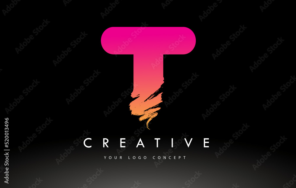 T Brushed Letter Logo. Purple Pink Brush Letters design with Brush stroke design. T Brushed Letter Logo. Purple Pink Brush Letters design with Brush stroke design.