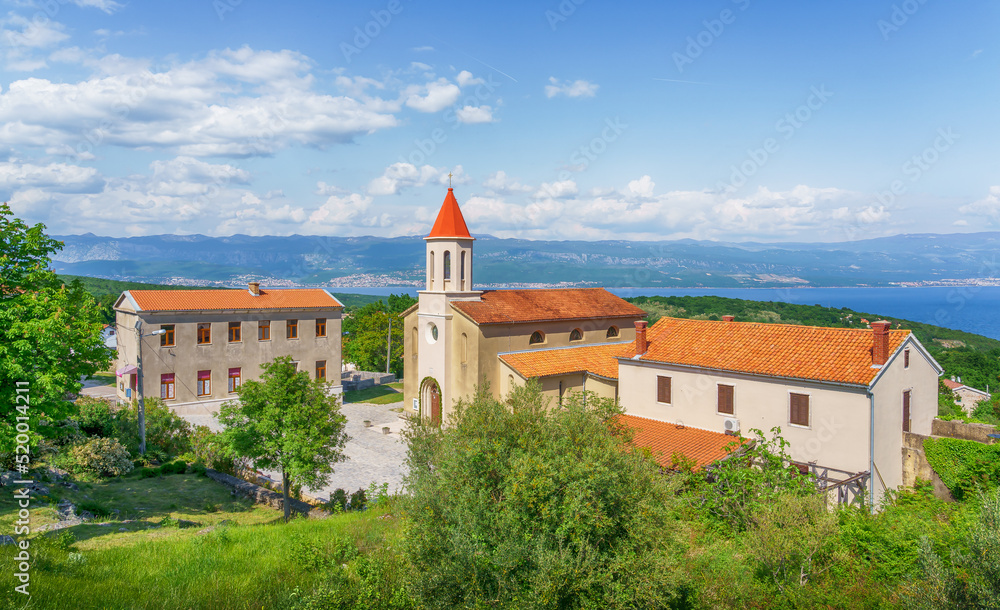 Landscape with church of St Jerome, Risika town, Krk island , Croatia