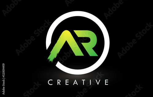 AR Green White Brush Letter Logo Design. Creative Brushed Letters Icon Logo.