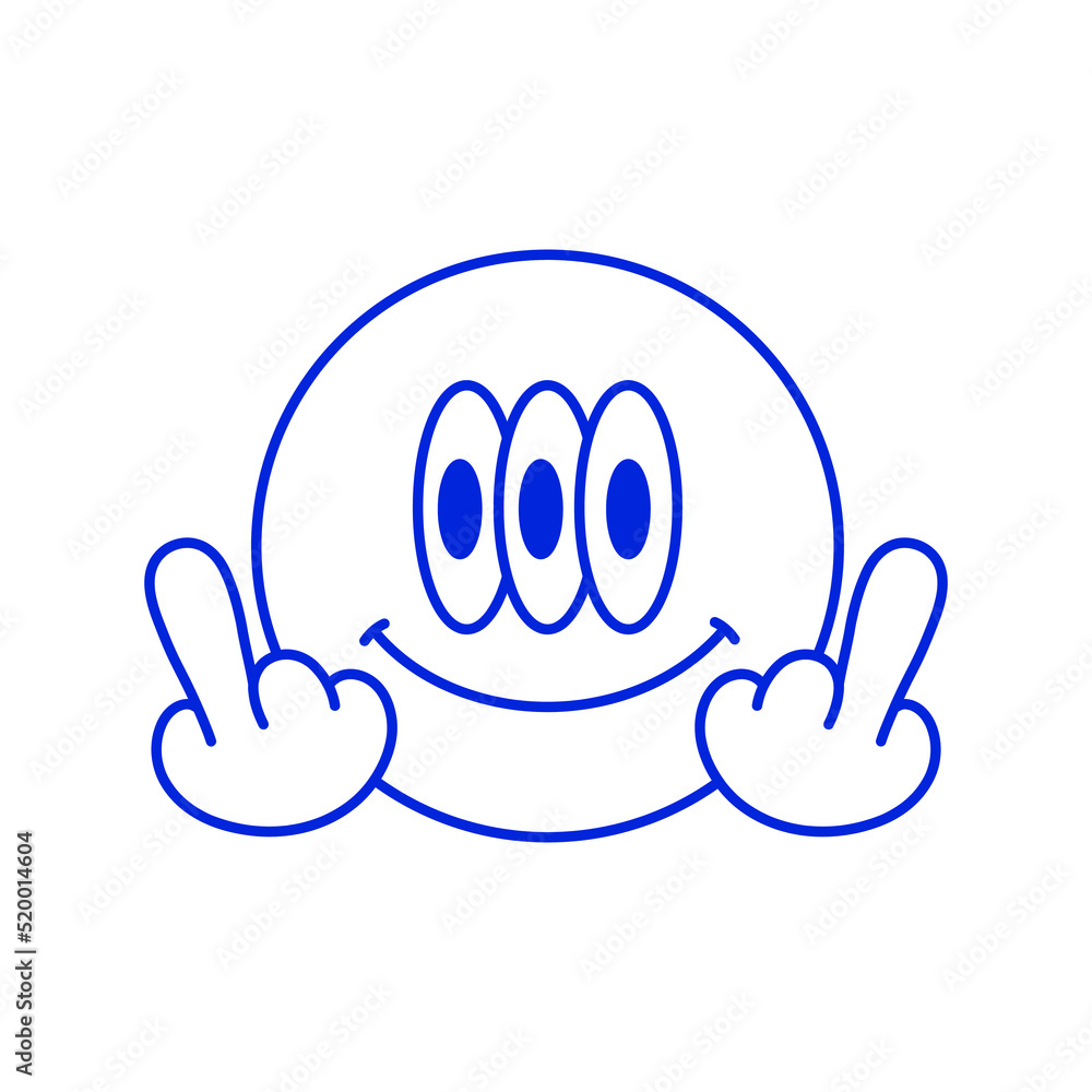 Smile face with middle finger gesture t-shirt print.Vector hand drawn cartoon character illustration.Smile face, middle finger gesture print for t-shirt,poster,logo,badge,cover,sticker concept