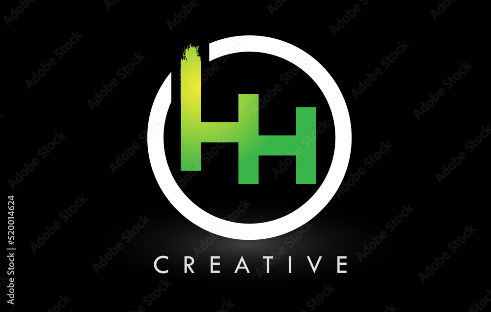 Fototapeta premium HH Green White Brush Letter Logo Design. Creative Brushed Letters Icon Logo.