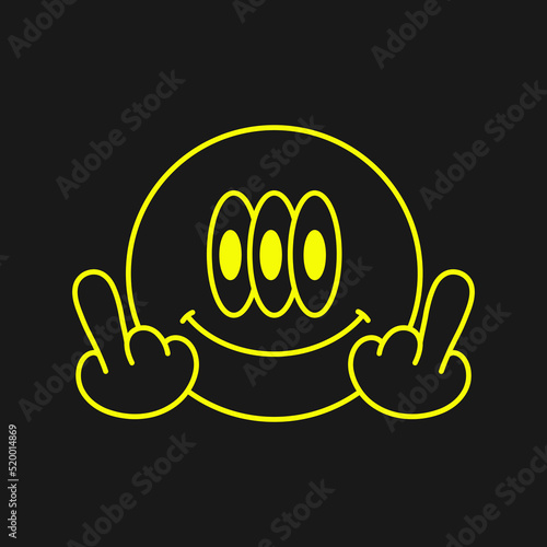 Smile face with middle finger gesture t-shirt print.Vector hand drawn cartoon character illustration.Smile face, middle finger gesture print for t-shirt,poster,logo,badge,cover,sticker concept