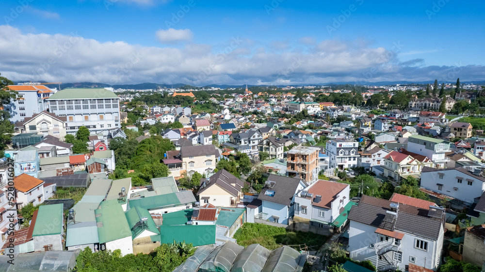 Fototapeta premium High angle view from drone of DALAT city at vietnam