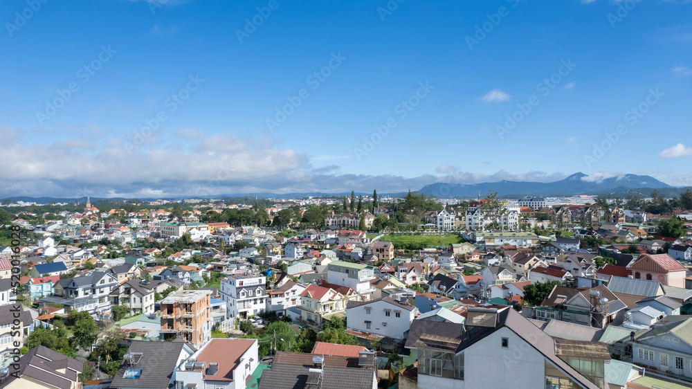High angle view from drone of DALAT city at vietnam