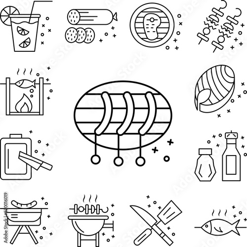 Sausages food barbecue icon in a collection with other items
