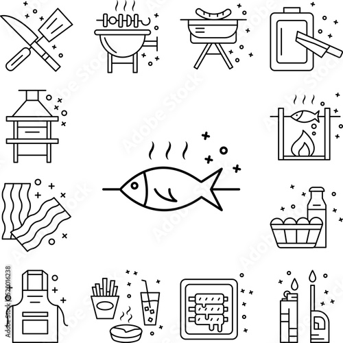 Fish bbq cook grill icon in a collection with other items