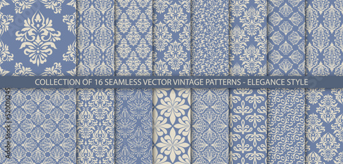 Set of Vintage damask patterns. Wallpaper in Turkish style. Islam, Arabic, Indian, Ottoman motifs. Template greeting card, invitation and advertising banner, brochure.