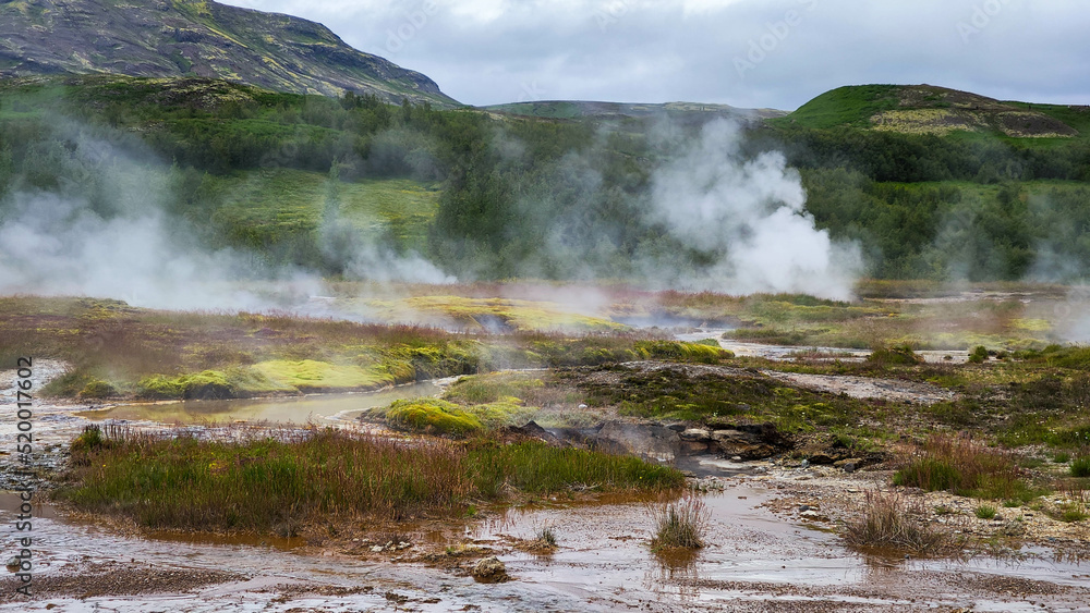 View at the geothermal field of Geysir in Iceland View at the geothermal field of Geysir in Iceland