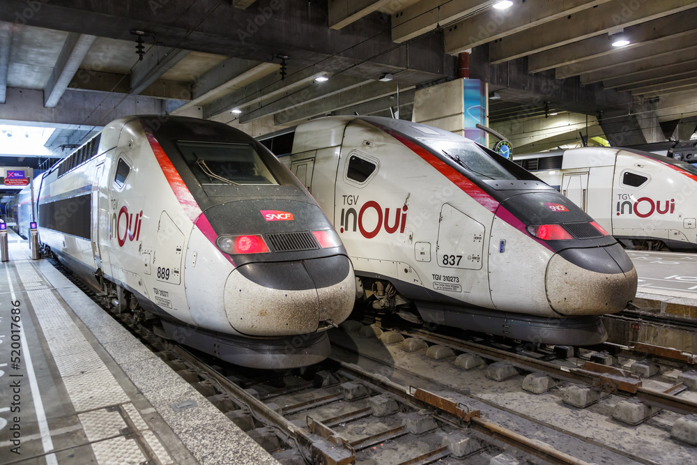 TGV Duplex High speed Trains Of SNCF At Gare Paris Montparnasse Railway TGV Duplex High speed Trains Of SNCF At Gare Paris Montparnasse Railway