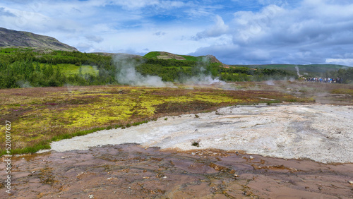 View at the geothermal field of Geysir in Iceland