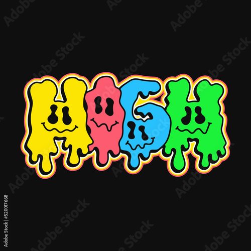 Trip quote,melt emoji face print for t-shirt.Vector hand drawn cartoon character illustration.Trip text.Funny trippy letters,acid fashion print for t-shirt,poster,logo art concept
