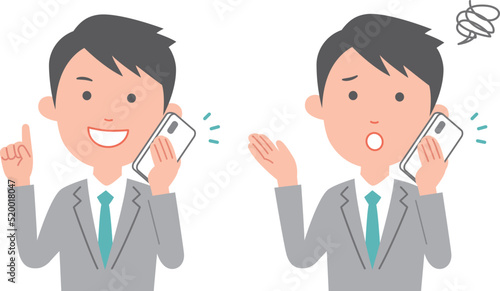 スマホを使うフレッシュビジネスマン2　二つの表情