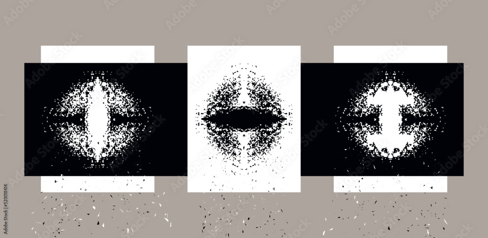 Black and white abstract prints set Optical illusion vector illustration Exhibition