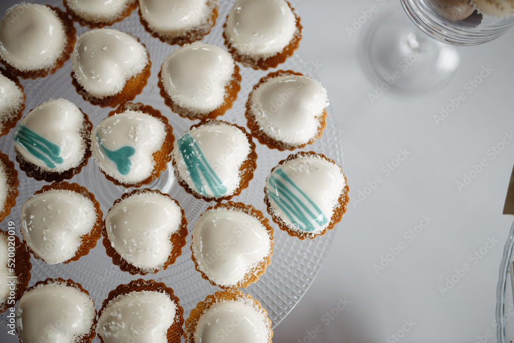Top view, delicious pastries, confectionery, close-up Top view, delicious pastries, confectionery, close-up