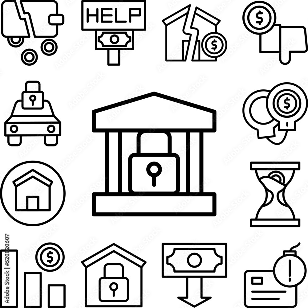 bank lock icon in a collection with other items bank lock icon in a collection with other items