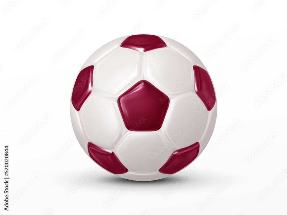 Realistic Soccer Ball with shadow on white background. Soccer ball of classical shape made of maroon pentagons and white hexagons. Sports equipment Realistic Soccer Ball with shadow on white background. Soccer ball of classical shape made of maroon pentagons and white hexagons. Sports equipment
