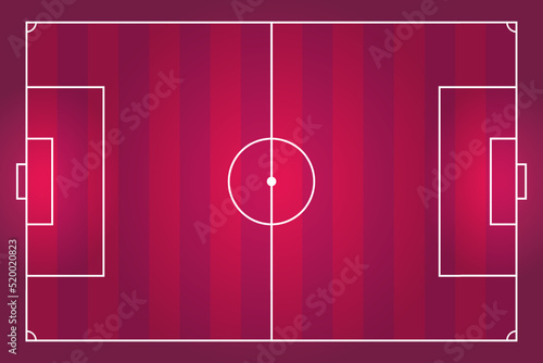 Maroon striped Soccer Field with markings. Proportion is 105 by 68 meters. View from above. Template for illustration and coverage of Football Matches, Soccer Competitions, Championships, Cups