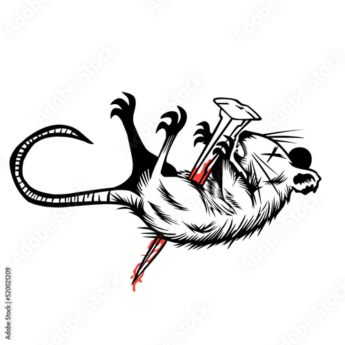 black and white illustration of a dead rats