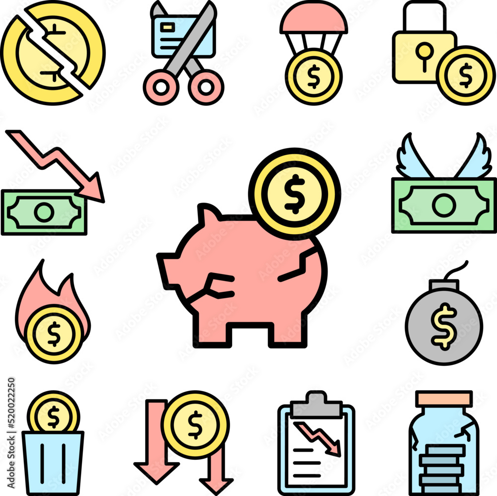 piggy bank dollar coin icon in a collection with other items piggy bank dollar coin icon in a collection with other items
