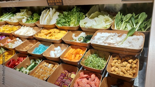 various Ingredients of hot pot design for choose and diversity concept
