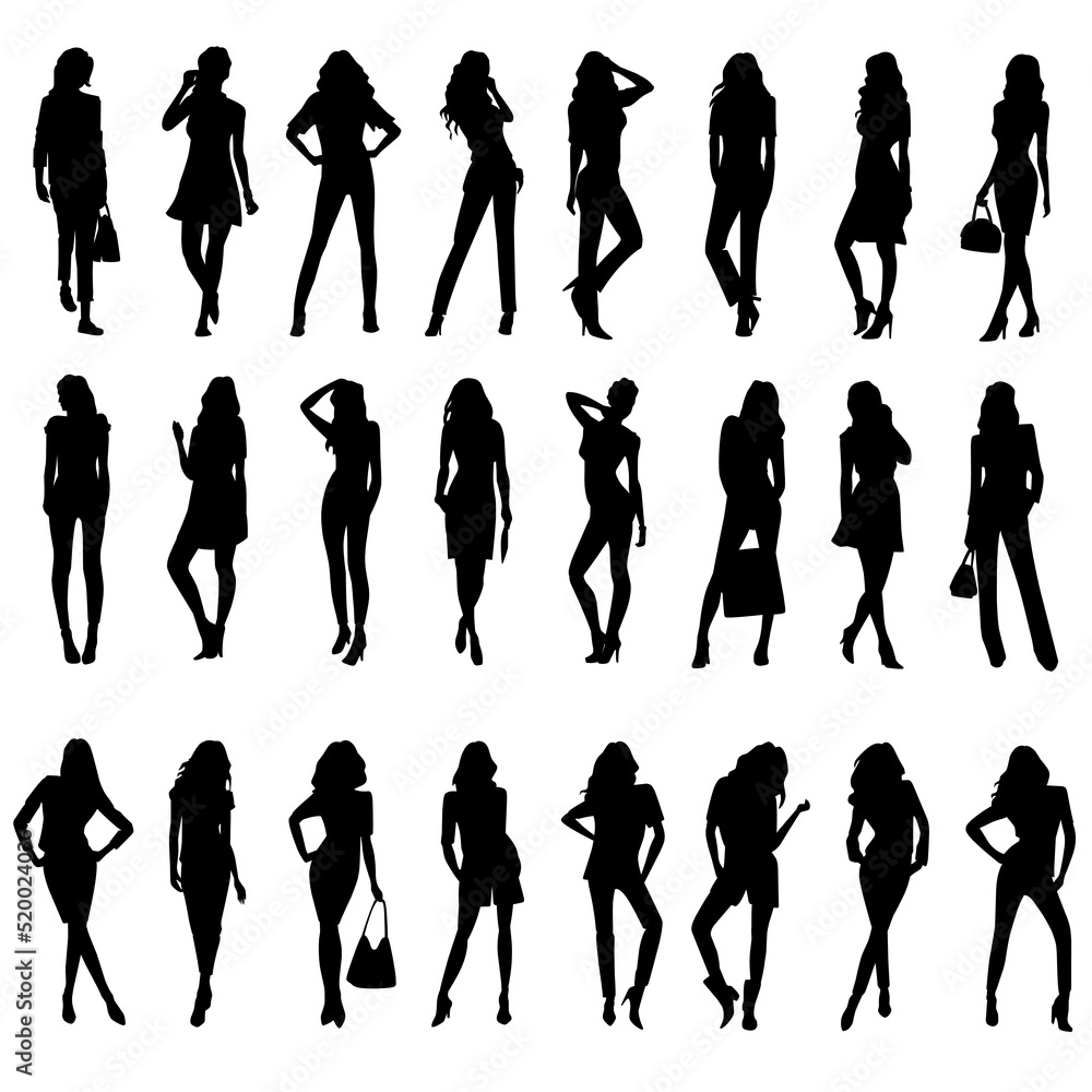 set vector silhouettes illustration of women set vector silhouettes illustration of women