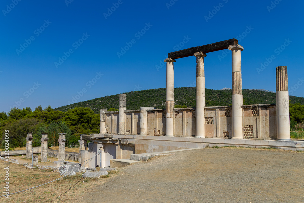 Epidaurus, Greece, July 17, 2022. Archaeological site. Epidaurus was an ancient religious site and village located on the fertile Argolis plain of the eastern Peloponnese in Greece