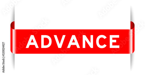 Red color inserted label banner with word advance on white background
