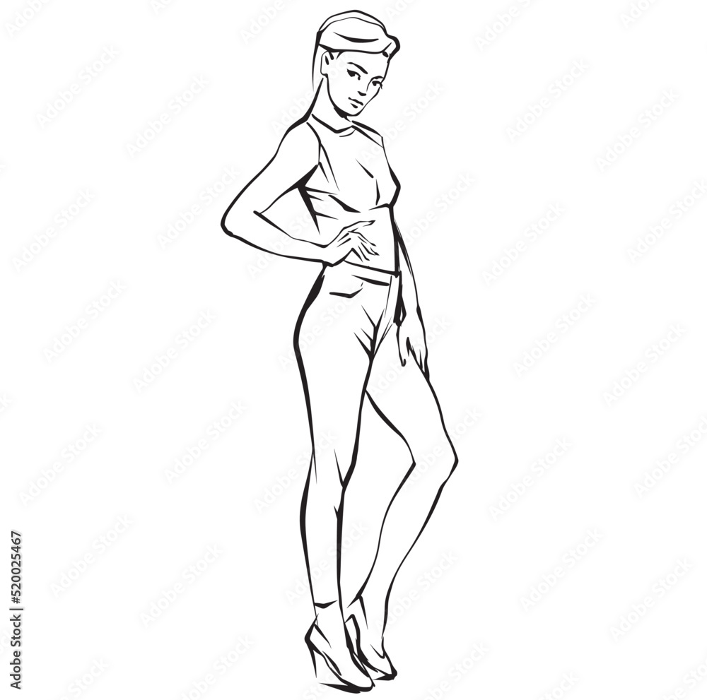 Fashion woman. Female model. Hand drawn fashion lady. Sketch Fashion woman. Female model. Hand drawn fashion lady. Sketch