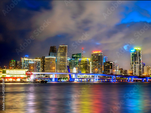 Photography City of Miami,Downtown Skyline with Bridge, Miami,Florida,USA.