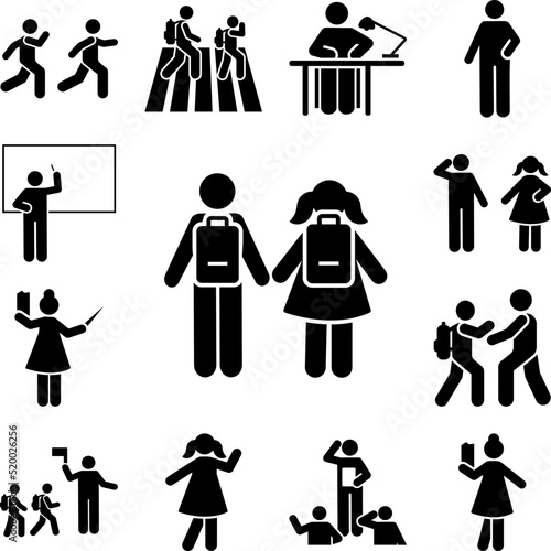 Man girl students classmates pictogram icon in a collection with other items