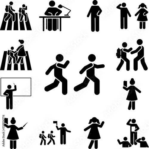 children run school students pictogram icon in a collection with other items