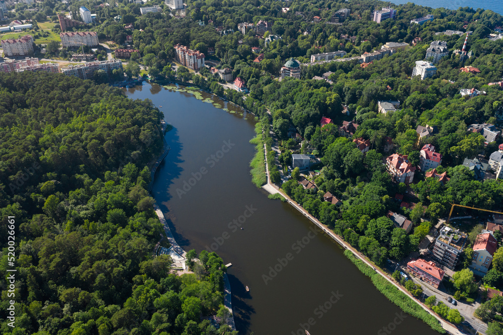 Svetlogorsk town and Tikhoe lake. Kaliningrad region. Aerial view