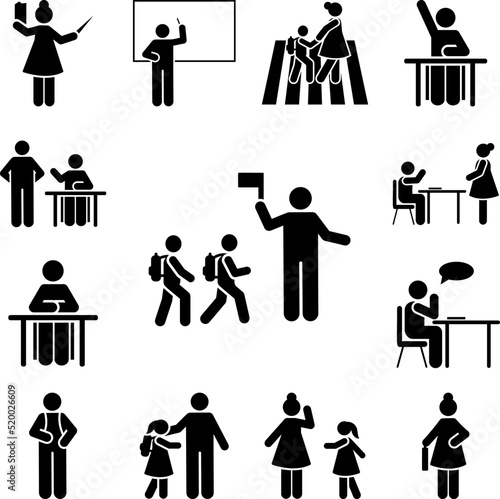 schoolchildren cross the road flag pictogram icon in a collection with other items