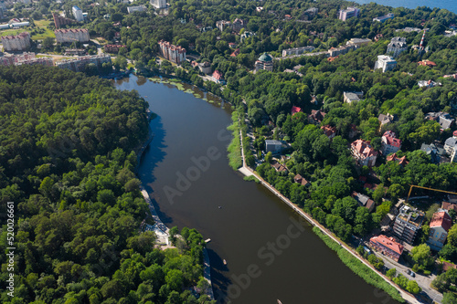 Svetlogorsk town and Tikhoe lake. Kaliningrad region. Aerial view