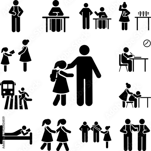 Father girl go school student pictogram icon in a collection with other items