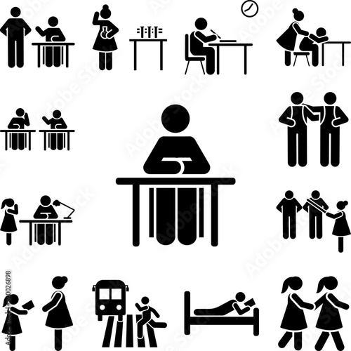 schoolboy class sit student pictogram icon in a collection with other items