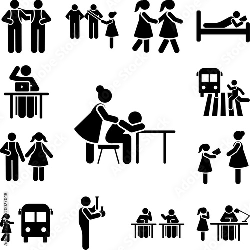 Teacher man sleep student pictogram icon in a collection with other items