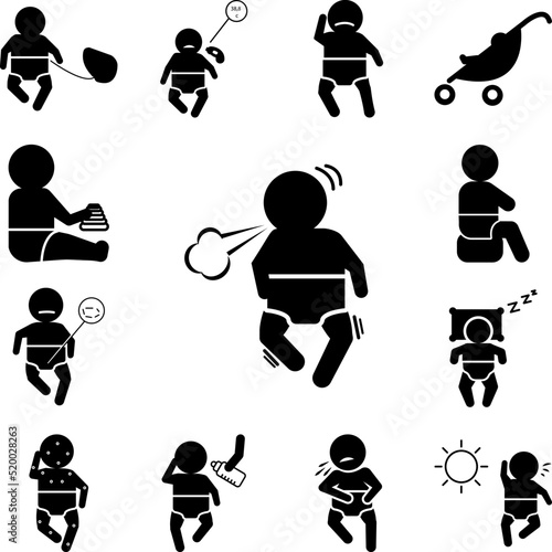 Baby coughing icon in a collection with other items