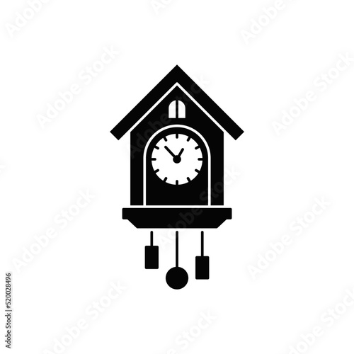 cuckoo clock icon in black flat glyph, filled style isolated on white background