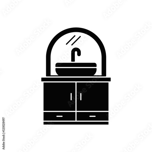 Bathroom faucet, washstand icon in black flat glyph, filled style isolated on white background
