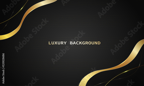 Black background, luxury abstract with wavy gold lines